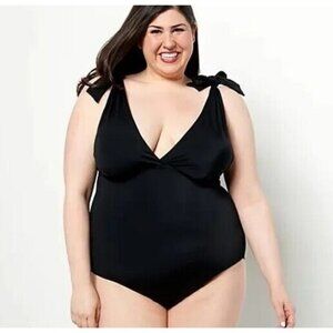 Kim Gravel x Swimsuits For All Tie Shoulder 1-Piece Suit Solid Onyx,Reg 16